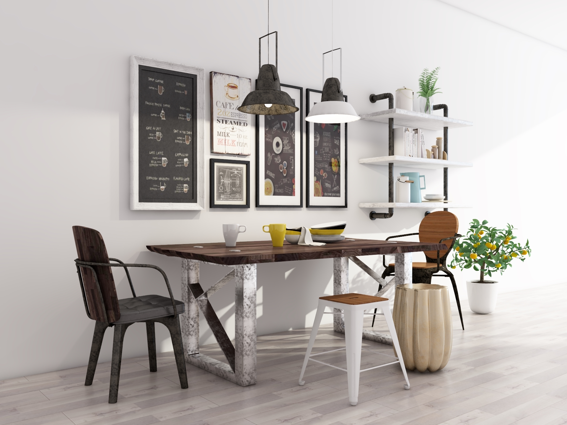Industrial style dining table and chair combination