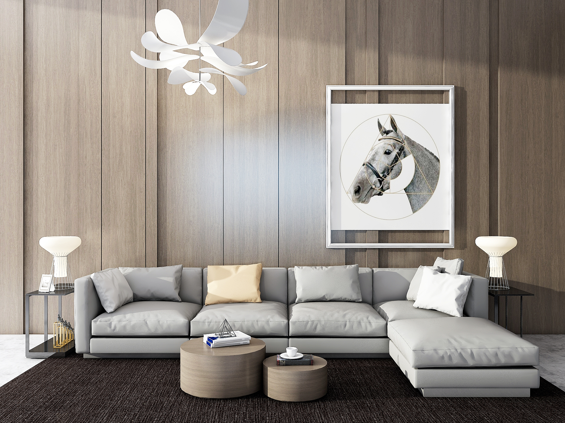 Combination of modern sofa end tables