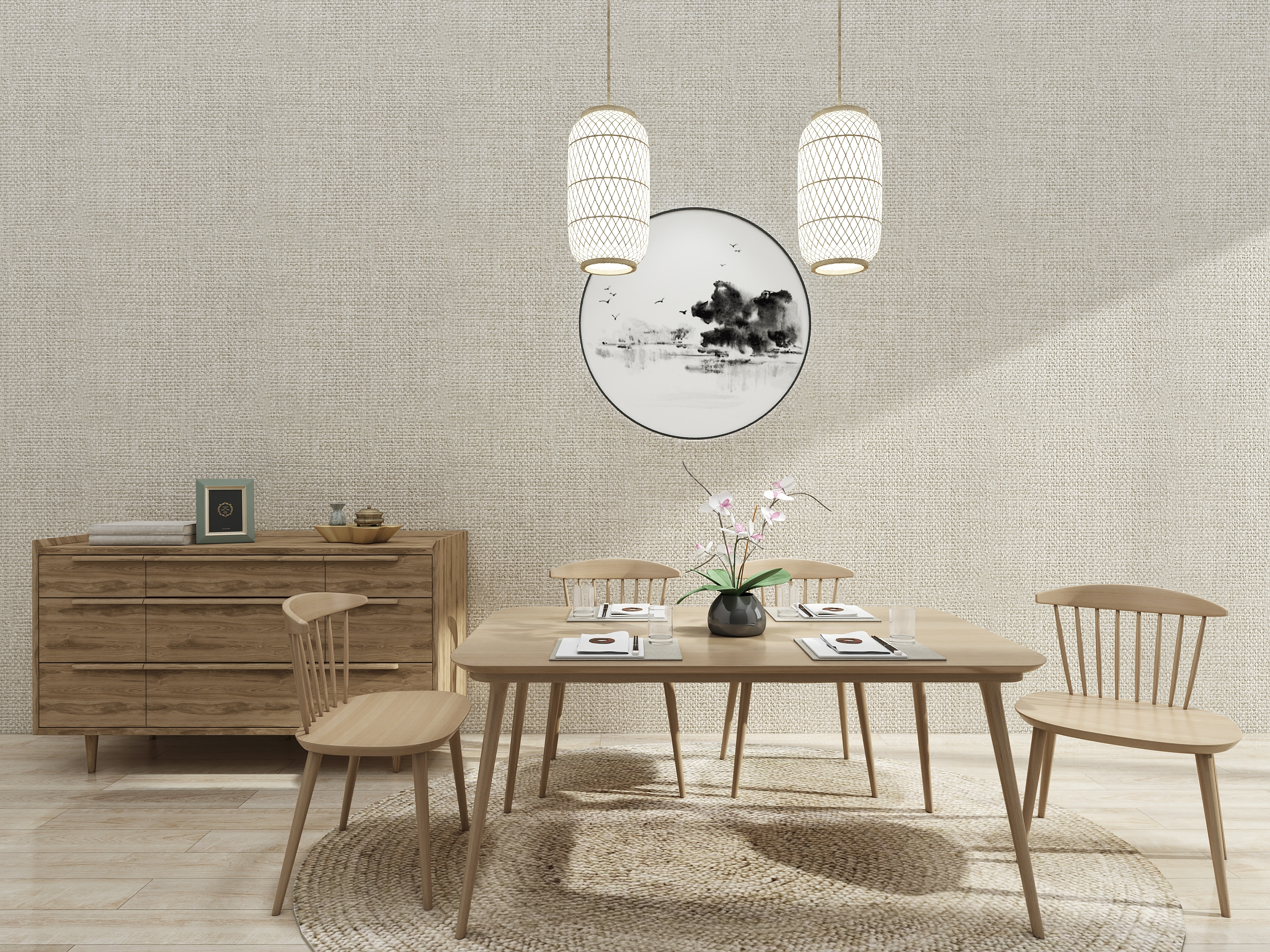 Japanese dining table and chair combination