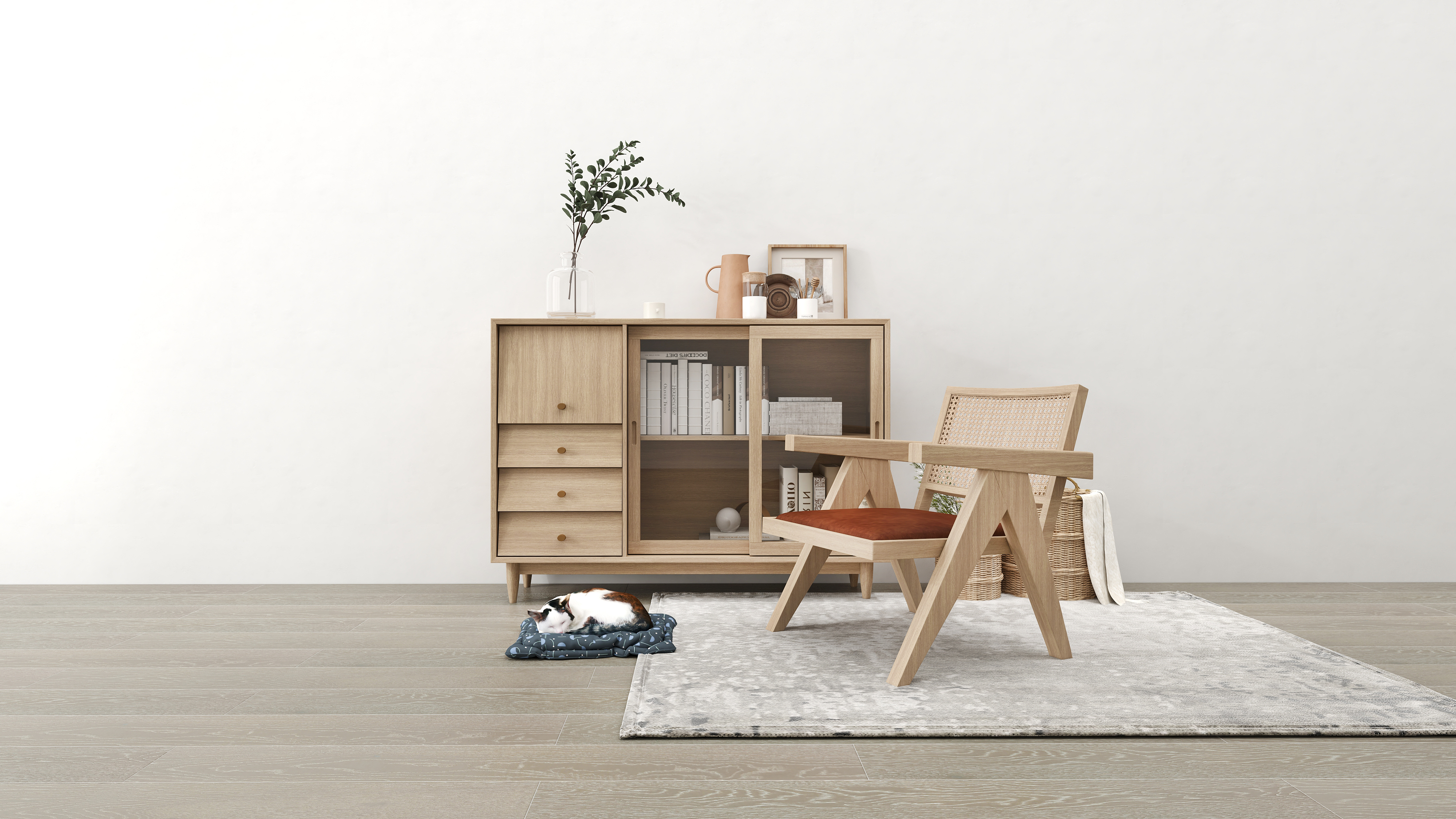 Lounge chair side cabinet combination